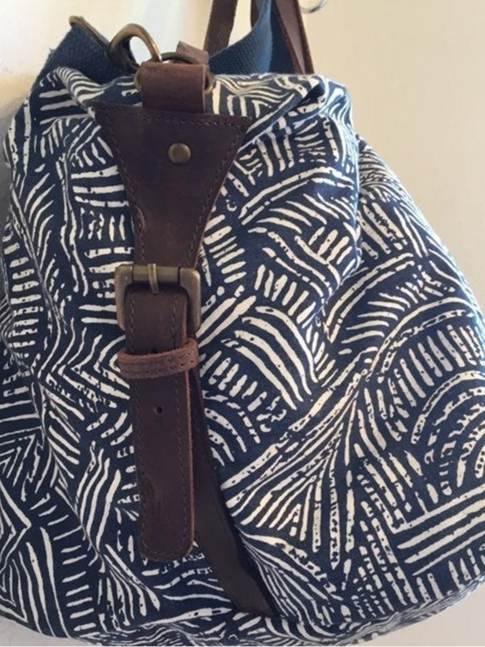 Anthropologie Jasper & Jeera Teresa Weekender Blue & White Leather Trims Bag - Picture 10 of 15